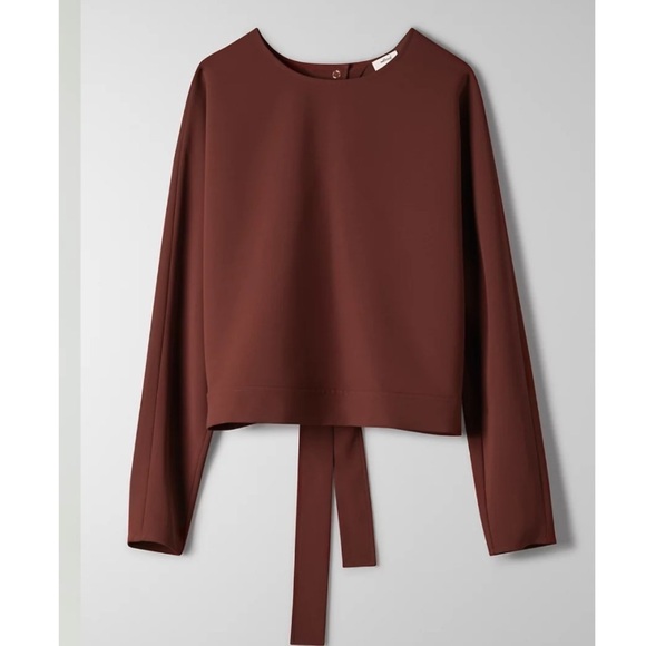 Aritzia Wilfred Laon Tie Back Blouse in Truffle - Picture 1 of 10